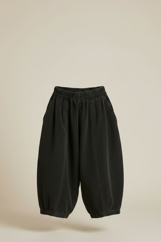 Pantalon Velours Côtelé Noir Ample Enfant Rétro - Cordé - vue 3