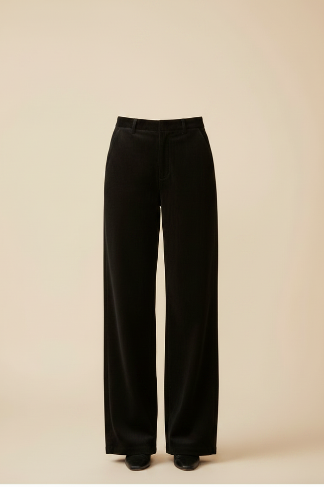 Pantalon Velours Noir Côtelé Large Décontracté Femme - vue 3