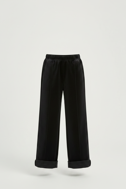 Pantalon Velours Noir Ample Fille Décontracté Hiver - vue 3