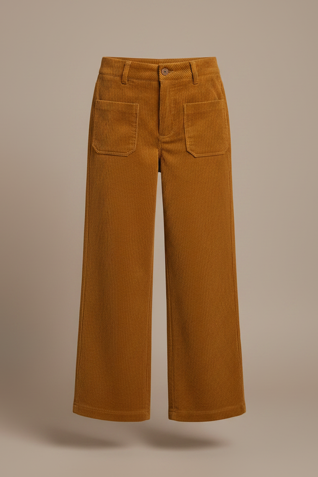 Pantalon Velours Côtelé Marron Large Confortable Fille - Cordé - vue 3
