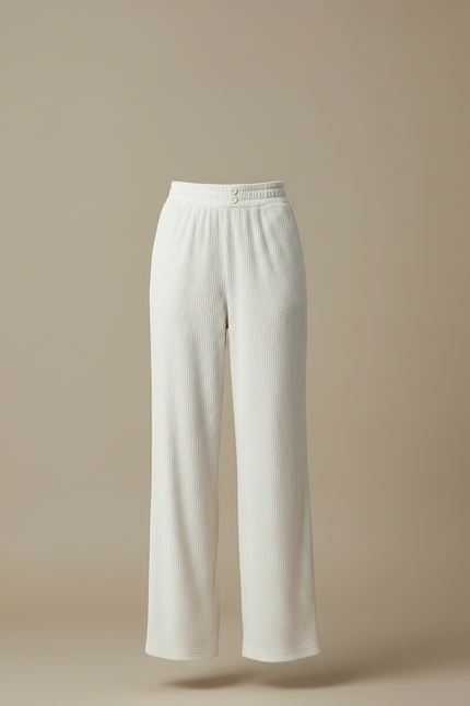 Pantalon Velours Blanc Cassé Côtelé Ample Décontracté Femme - Cordé - vue 3