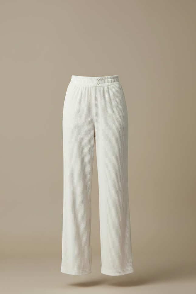 Pantalon Velours Blanc Cassé Côtelé Ample Décontracté Femme - Cordé - vue 3