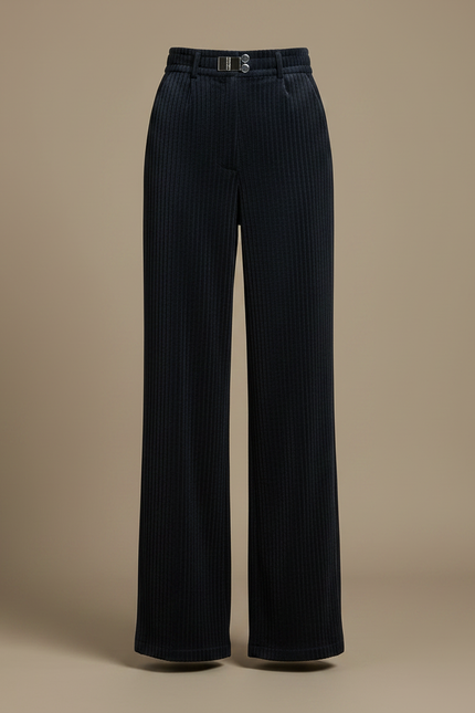 Pantalon Velours Bleu Marine Ample Côtelé Élastique - Cordé - vue 3