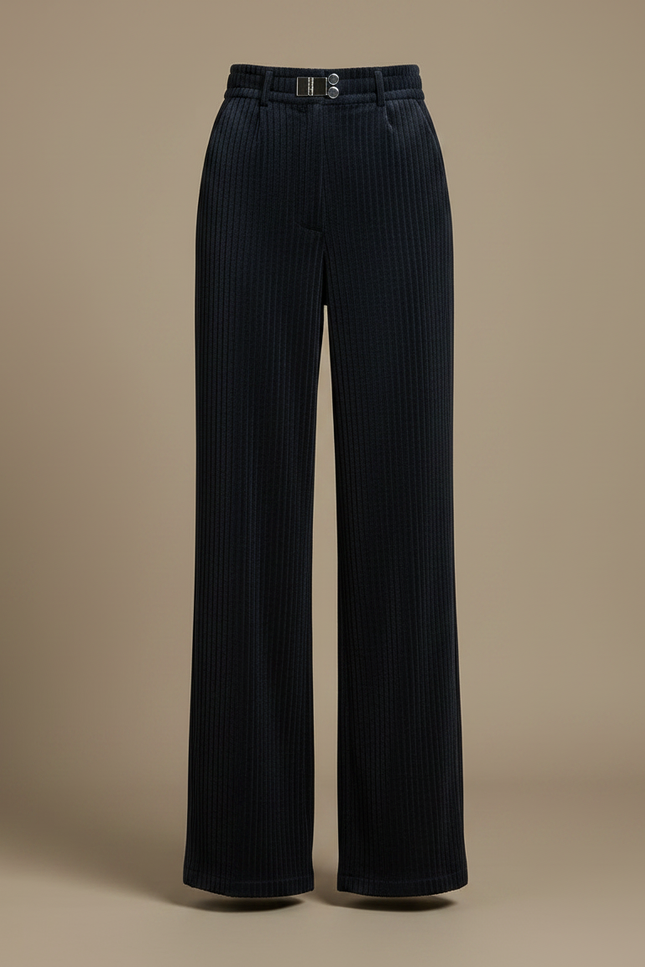 Pantalon Velours Bleu Marine Ample Côtelé Élastique - Cordé - vue 3