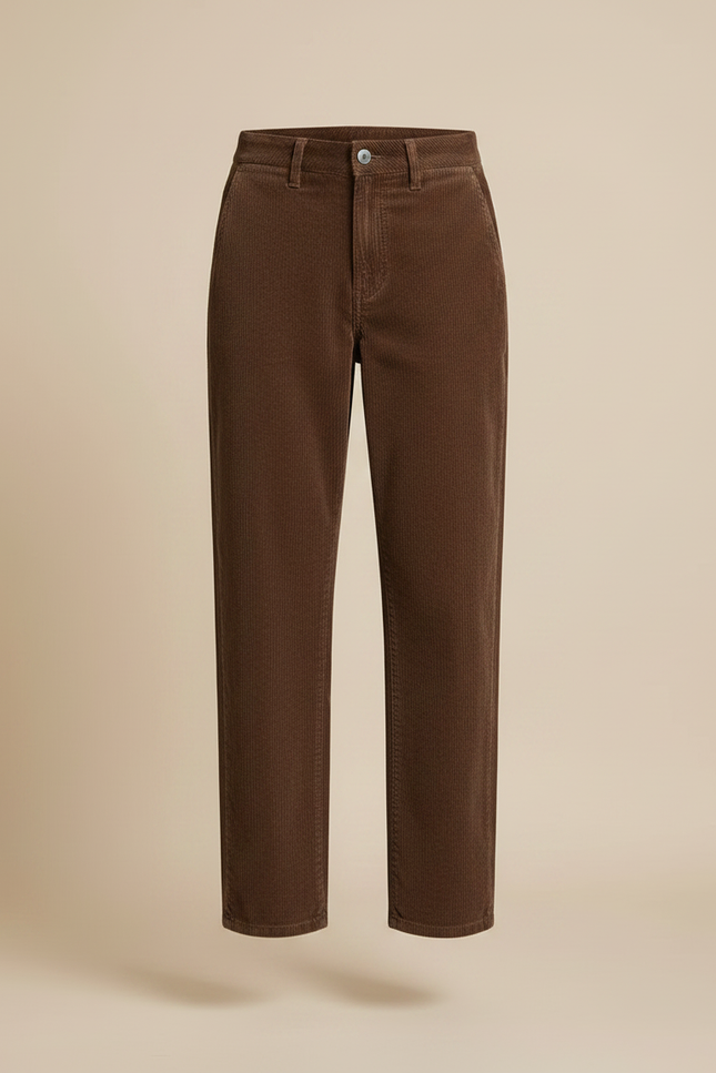 Pantalon Velours Côtelé Marron Taille Haute Ample - Cordé - vue 3