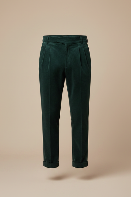 Pantalon Velours Homme Côtelé Vert Plissé Élégant - vue 3