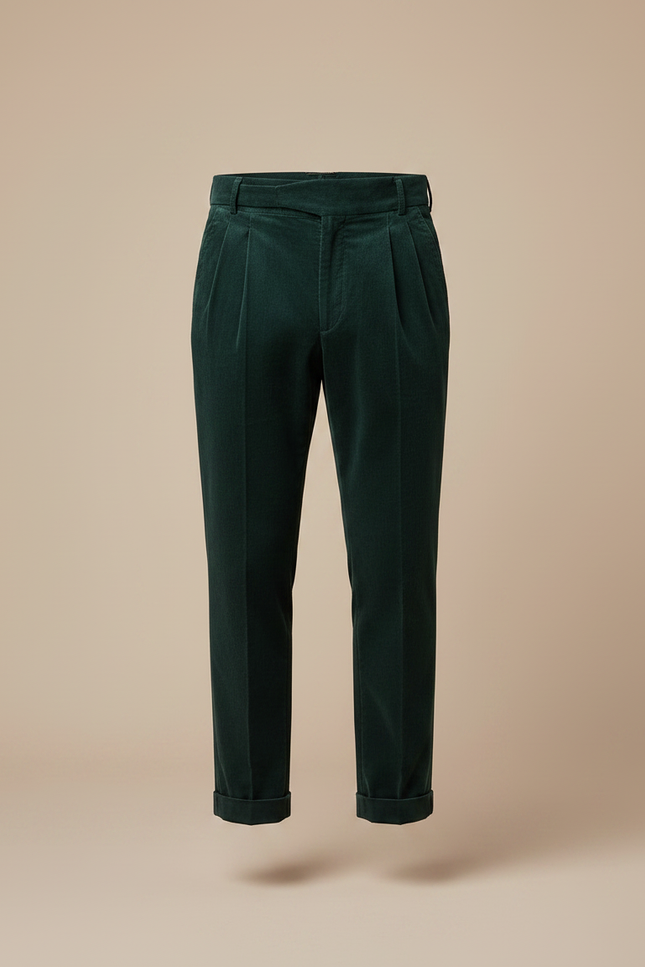 Pantalon Velours Homme Côtelé Vert Plissé Élégant - vue 3