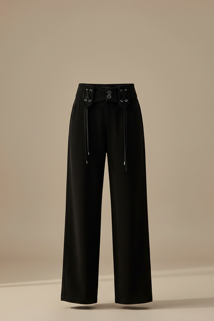 Pantalon Velours Noir Côtelé Ample Décontracté Cordon - Cordé - vue 3