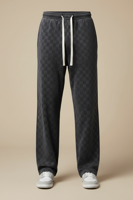 Pantalon Velours Carreaux Gris Ample Décontracté - vue 3