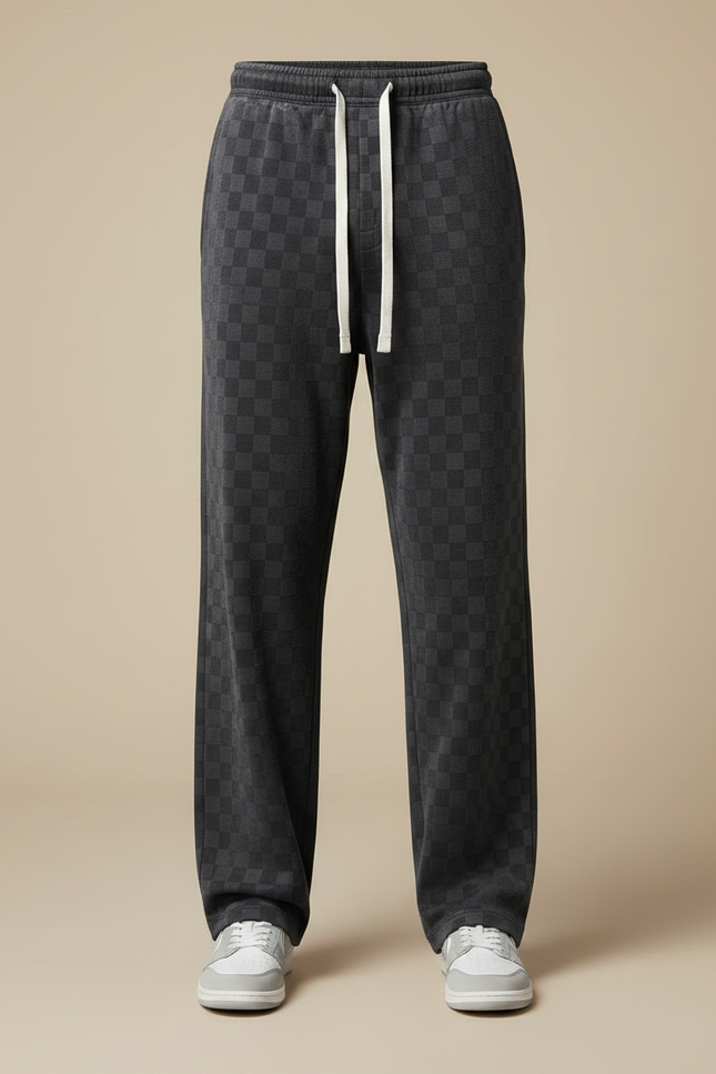 Pantalon Velours Carreaux Gris Ample Décontracté - vue 3