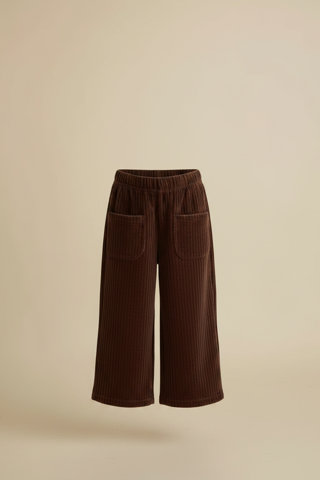 Pantalon Velours Marron Côtelé Large Élastiqué Fille - Cordé - vue 3
