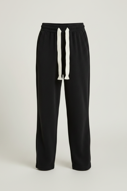 Pantalon Velours Noir Côtelé Ample Cordon Décontracté - Cordé - vue 3