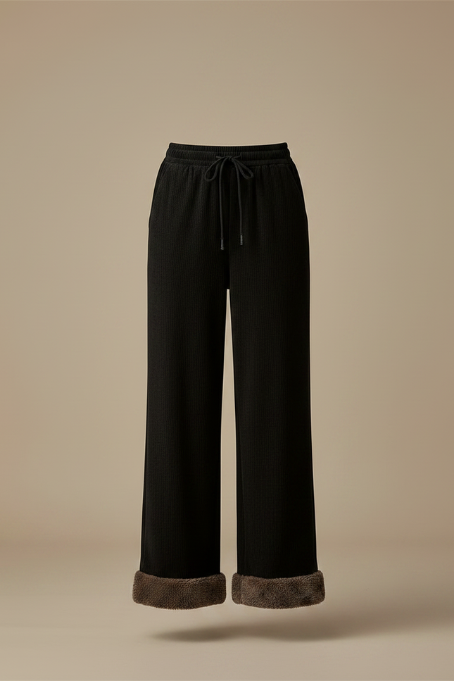 Pantalon Velours Noir Large Doublé Chaud Femme - vue 3
