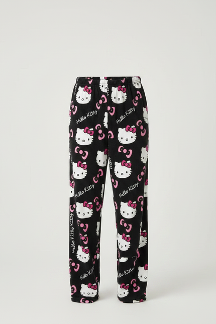 Pantalon Velours Hello Kitty Noir Décontracté Homme Femme - vue 3