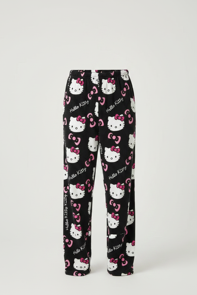 Pantalon Velours Hello Kitty Noir Décontracté Homme Femme - vue 3