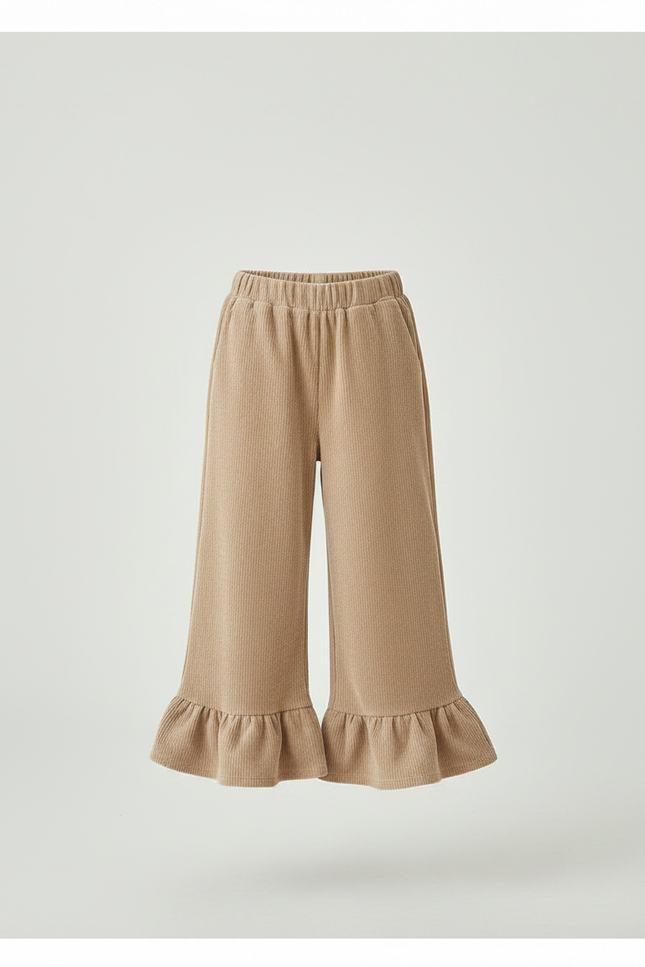 Pantalon Velours Beige Côtelé Ample Volants Fille - Cordé - vue 3