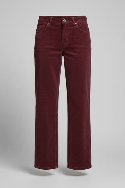 Pantalon Velours Bordeaux Côtelé Droit Décontracté Femme - Cordé - vue 3