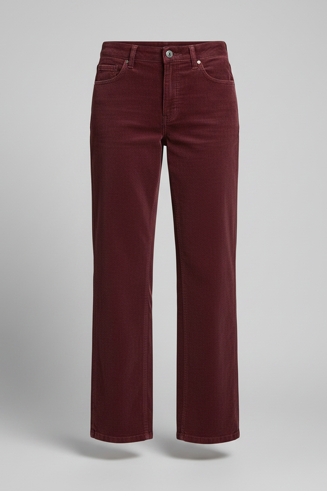 Pantalon Velours Bordeaux Côtelé Droit Décontracté Femme - Cordé - vue 3