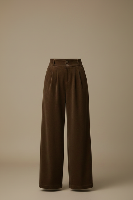 Pantalon Velours Marron Ample Taille Haute Plissé Femme - vue 3