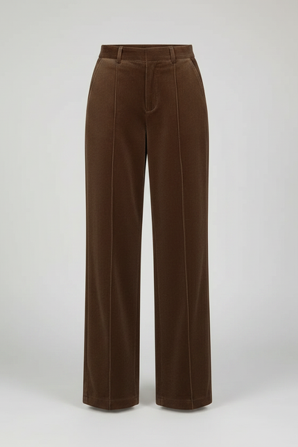 Pantalon Velours Marron Côtelé Large Élégant Femme - Cordé - vue 3