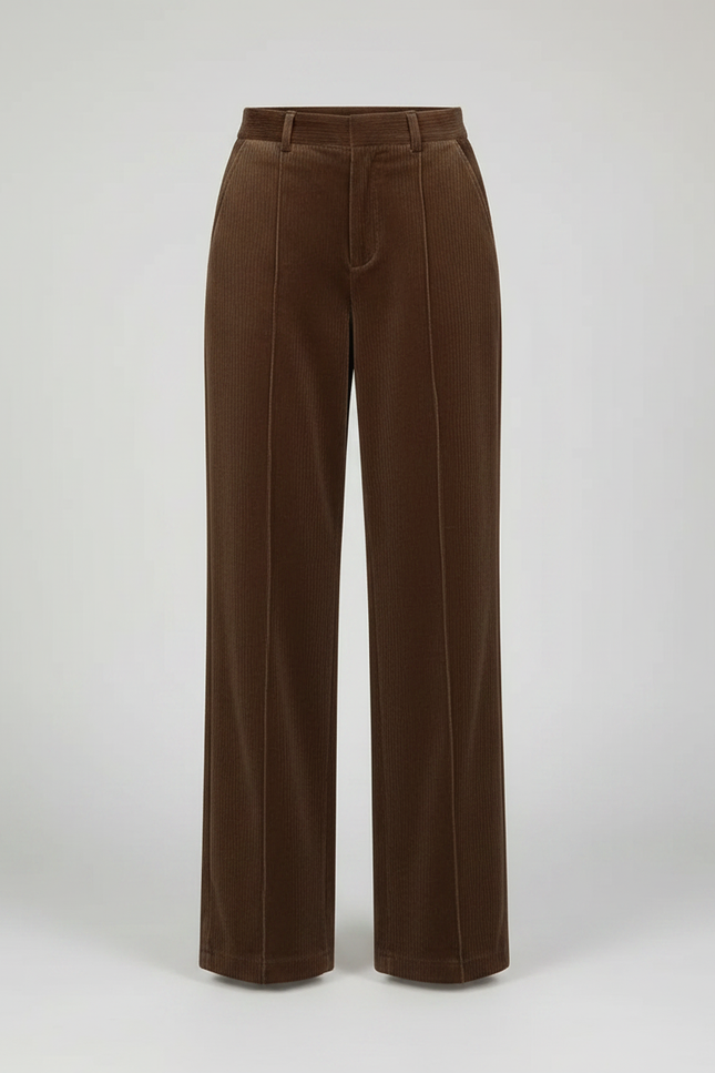 Pantalon Velours Marron Côtelé Large Élégant Femme - Cordé - vue 3