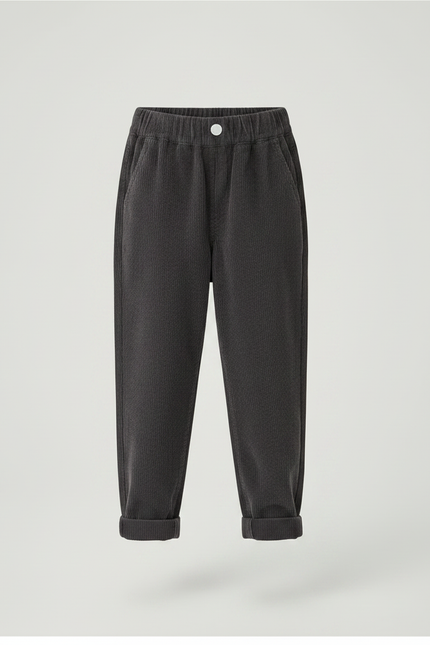 Pantalon Velours Côtelé Gris Ample Enfant Décontracté - Cordé - vue 3