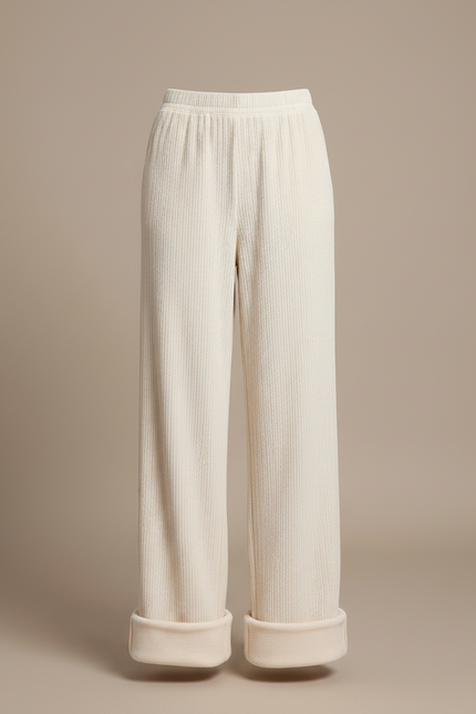 Pantalon Velours Crème Large Côtelé Hiver Femme - Beige Cordé - vue 3