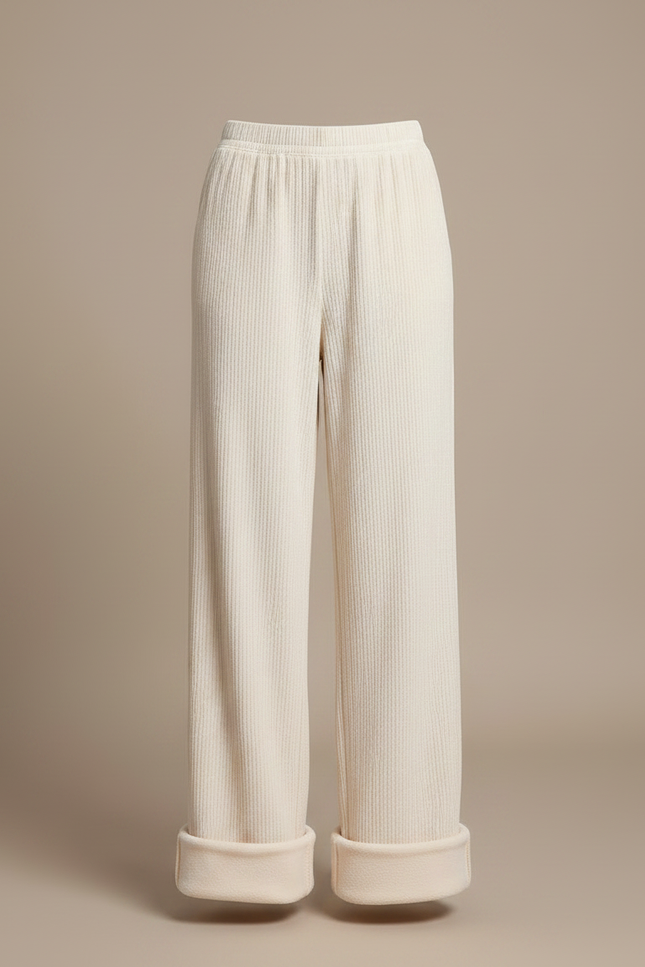 Pantalon Velours Crème Large Côtelé Hiver Femme - Beige Cordé - vue 3