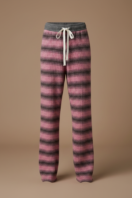 Pantalon Velours Rose Rayé Chaud Fille Hiver - Maille - vue 3