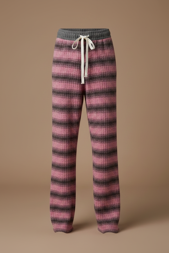 Pantalon Velours Rose Rayé Chaud Fille Hiver - Maille - vue 3