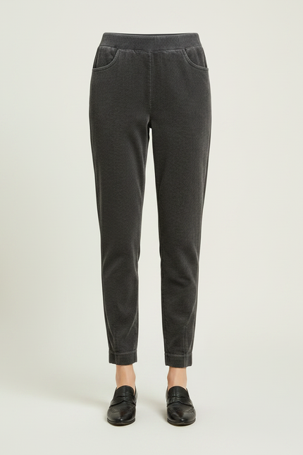 Pantalon Velours Côtelé Gris Décontracté Femme Hiver - vue 3