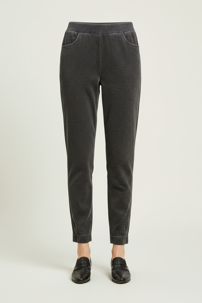 Pantalon Velours Côtelé Gris Décontracté Femme Hiver - vue 3