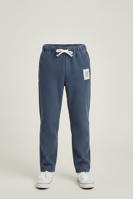 Pantalon Velours Bleu Côtelé Enfant Décontracté Droit - Cordé - vue 3