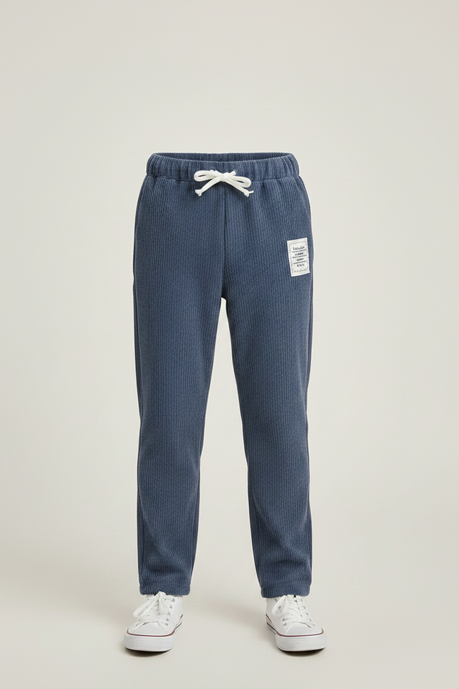 Pantalon Velours Bleu Côtelé Enfant Décontracté Droit - Cordé - vue 3