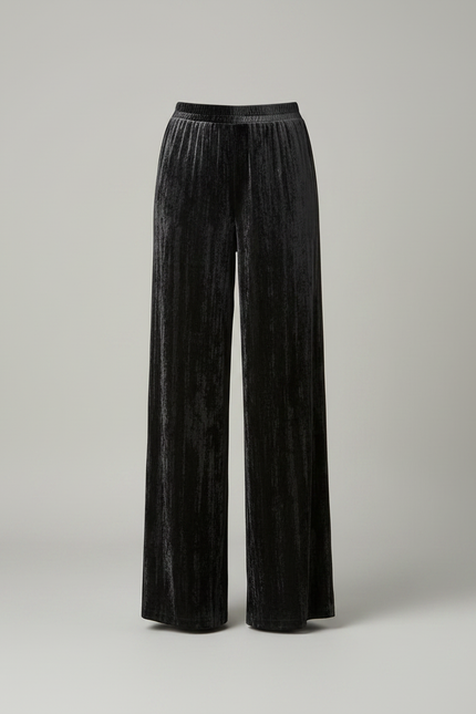 Pantalon Velours Noir Ample Drapé Femme - vue 3