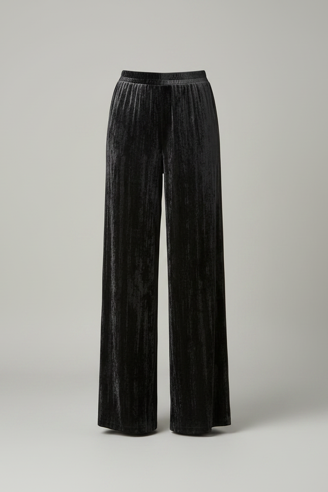 Pantalon Velours Noir Ample Drapé Femme - vue 3