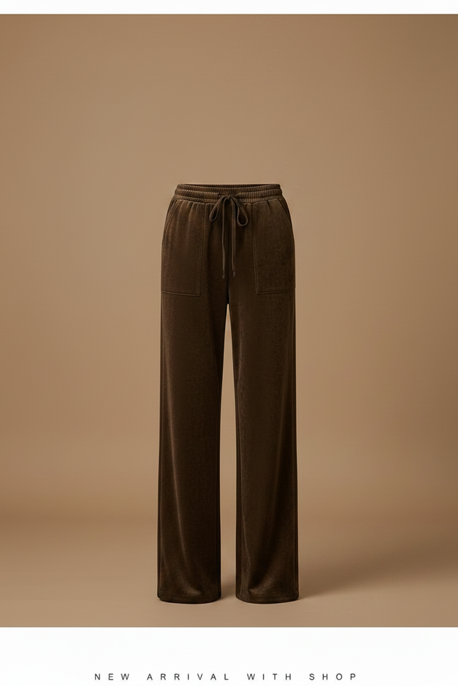 Pantalon Velours Marron Large Doux Décontracté Femme - vue 3