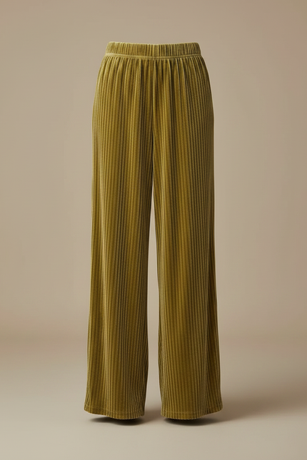 Pantalon Velours Côtelé Vert Ample Fluide Femme - Cordé - vue 3