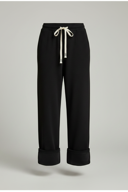 Pantalon Velours Noir Côtelé Large Décontracté Cordon - Cordé - vue 3
