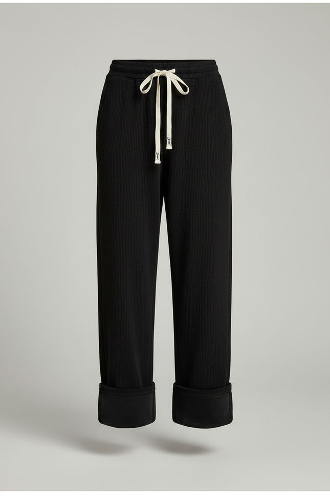 Pantalon Velours Noir Côtelé Large Décontracté Cordon - Cordé - vue 3