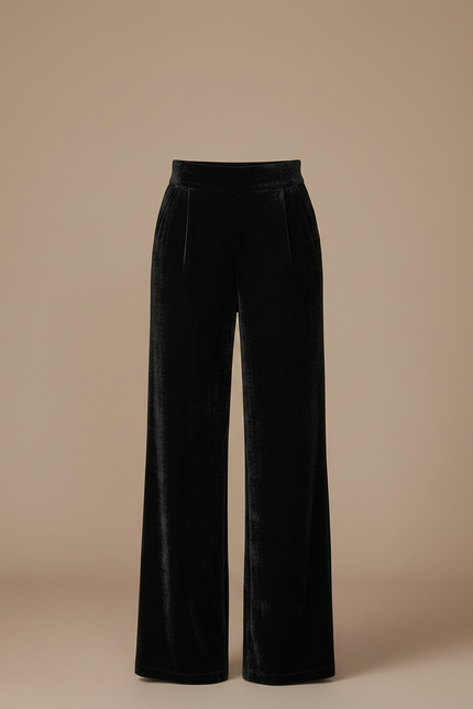 Pantalon Velours Noir Ample Évasé Taille Haute - vue 3