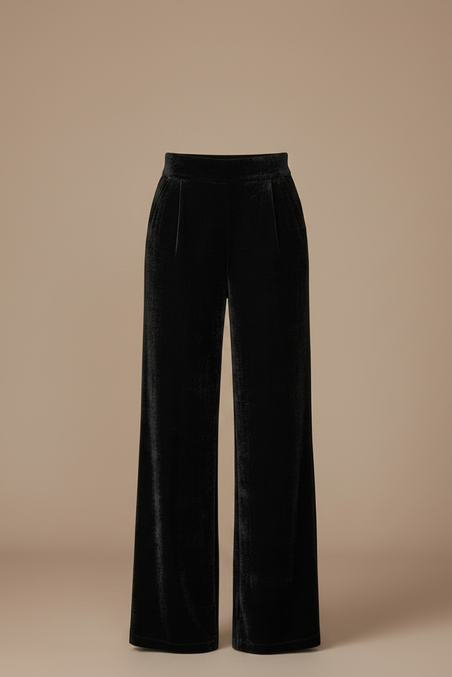 Pantalon Velours Noir Ample Évasé Taille Haute - vue 3