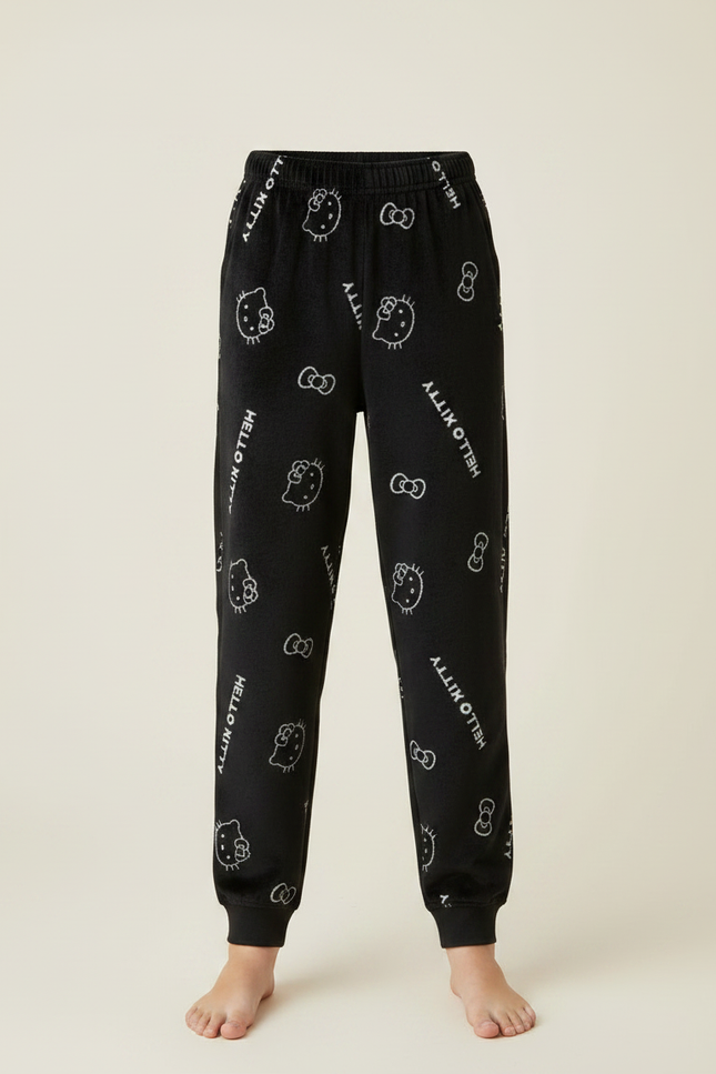 Pantalon Velours Noir Hello Kitty Confortable Décontracté Enfant - vue 3