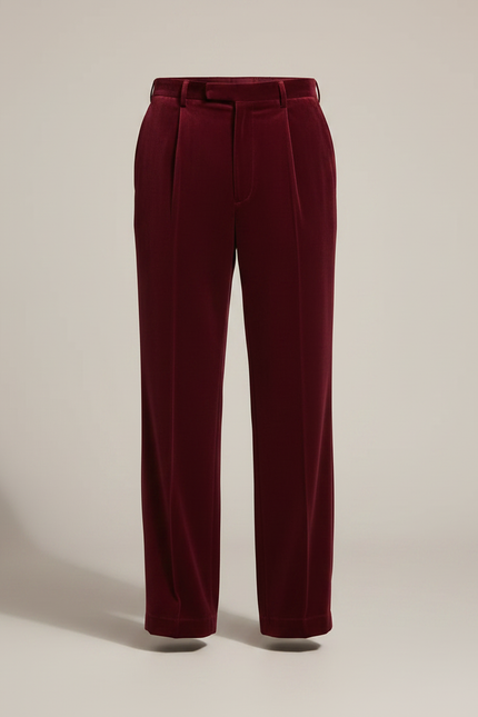 Pantalon Velours Rouge Bordeau Homme Plissé Élégant - Bordeaux - vue 3