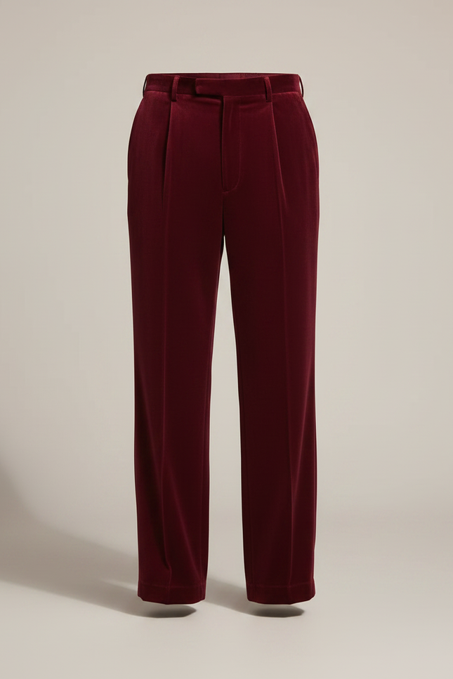 Pantalon Velours Rouge Bordeau Homme Plissé Élégant - Bordeaux - vue 3