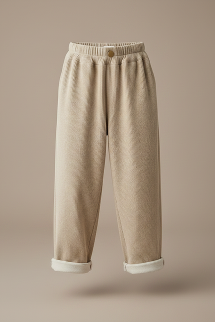 Pantalon Velours Côtelé Beige Ample Décontracté Enfant - Cordé - vue 3