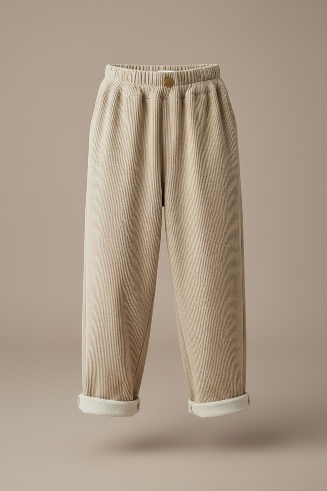 Pantalon Velours Côtelé Beige Ample Décontracté Enfant - Cordé - vue 3