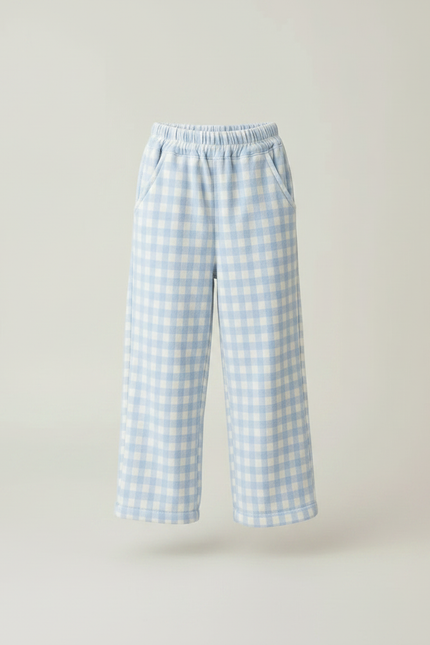 Pantalon Velours Carreaux Bleu Ample Enfant Hiver - vue 3