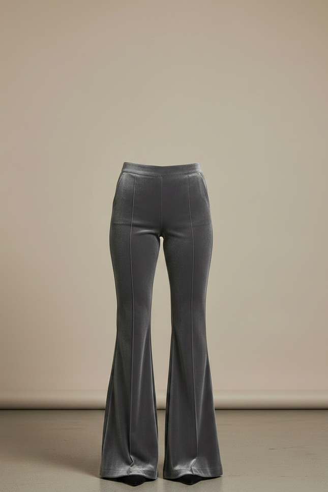 Pantalon Velours Gris Évasé Taille Haute Élégant - vue 3