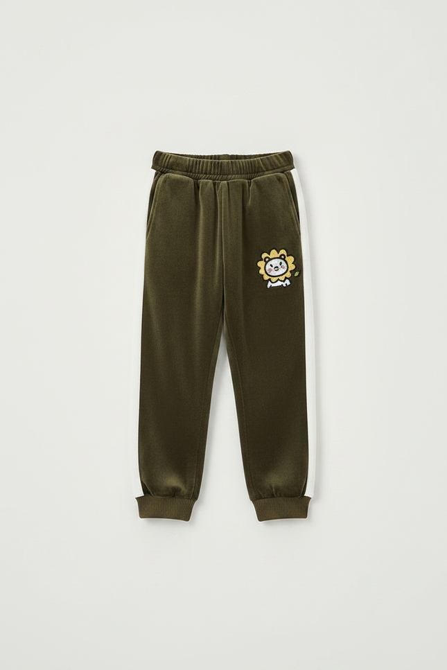 Pantalon Velours Vert Kaki Brodé Lion Enfant - vue 3